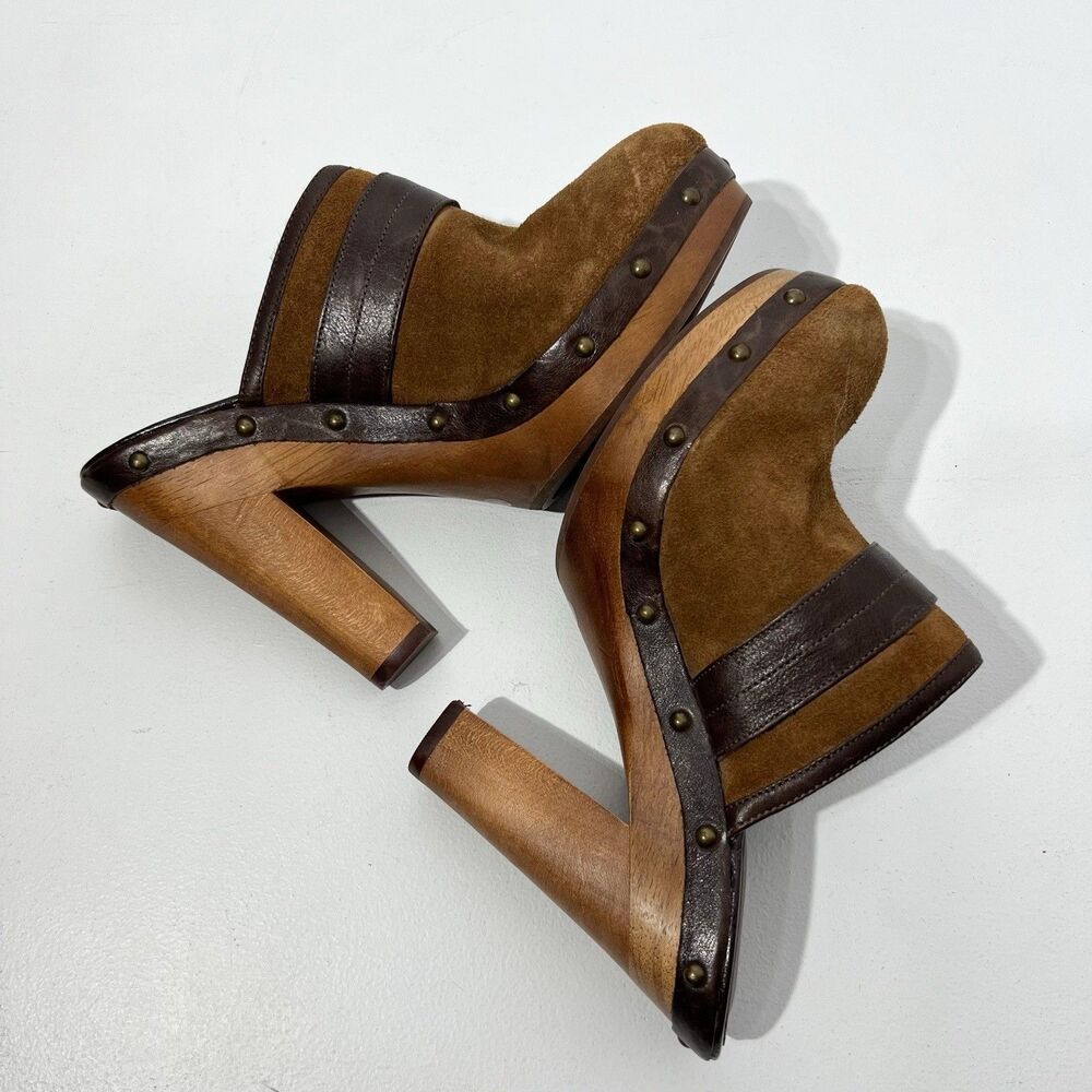 REVOLVE Ralph Lauren Brown Suede Studded Leather Clog Mules with Ring Accent - Picture 6 of 9